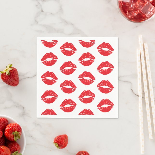 Red Lips, Red Lipstick, Kiss, Pattern Of Lips Napkin (Insitu)