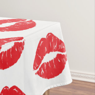 Red Lips, Red Lipstick, Kiss, Pattern Of Lips Tablecloth