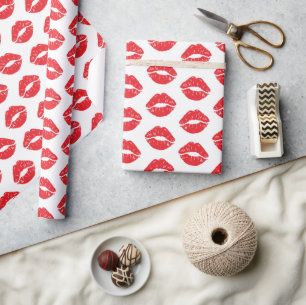Red Lips, Red Lipstick, Kiss, Pattern Of Lips Wrapping Paper