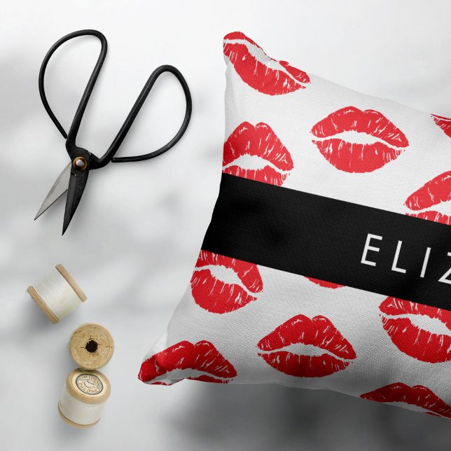 Red Lips, Red Lipstick, Pattern Of Lips, Your Name Accent Pillow (Creator Uploaded)