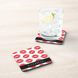 Red Lips, Red Lipstick, Pattern Of Lips, Your Name Coaster