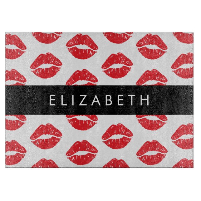 Red Lips, Red Lipstick, Pattern Of Lips, Your Name Cutting Board (Front)
