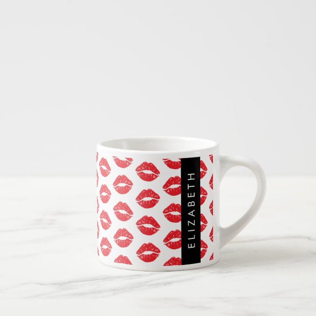 Red Lips, Red Lipstick, Pattern Of Lips, Your Name Espresso Cup (Right)