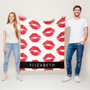 Red Lips, Red Lipstick, Pattern Of Lips, Your Name Fleece Blanket