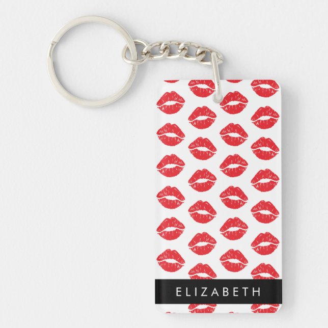 Red Lips, Red Lipstick, Pattern Of Lips, Your Name Keychain (Front)