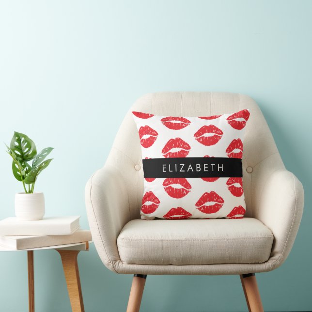 Red Lips, Red Lipstick, Pattern Of Lips, Your Name Throw Pillow (Chair)
