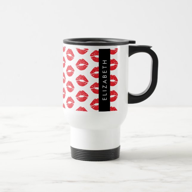 Red Lips, Red Lipstick, Pattern Of Lips, Your Name Travel Mug (Right)