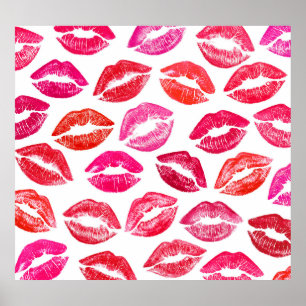 Red lips set, white background. poster