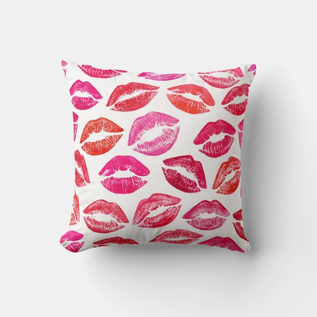 Red lips set, white background. throw pillow (Front)