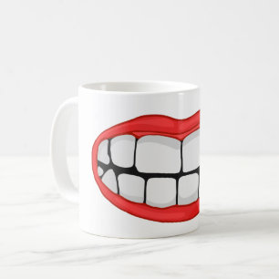 red lips smile with big teeth coffee mug