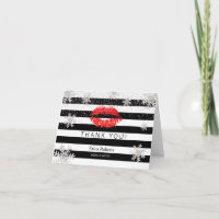 Red Lips Snowflakes Modern Stripes Thank You