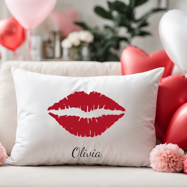 Red Lips, Valentine's Day Couple Gift,  Lumbar Pillow (Creator Uploaded)