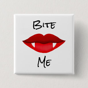 Red Lips with Vampire Fangs Button