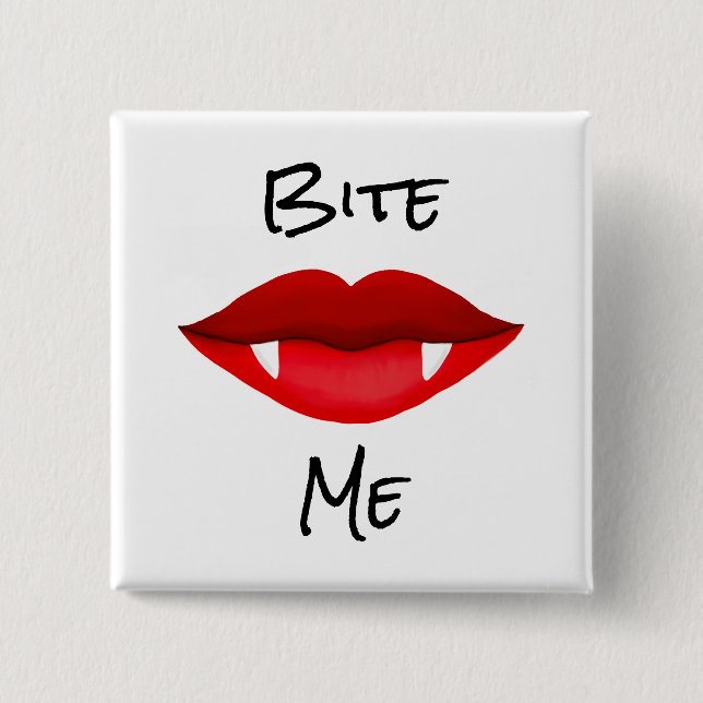 Red Lips with Vampire Fangs Button (Front)