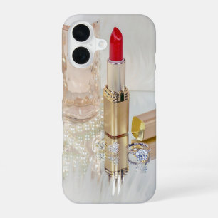 red lipstick and jewellery on mirror iPhone 16 case