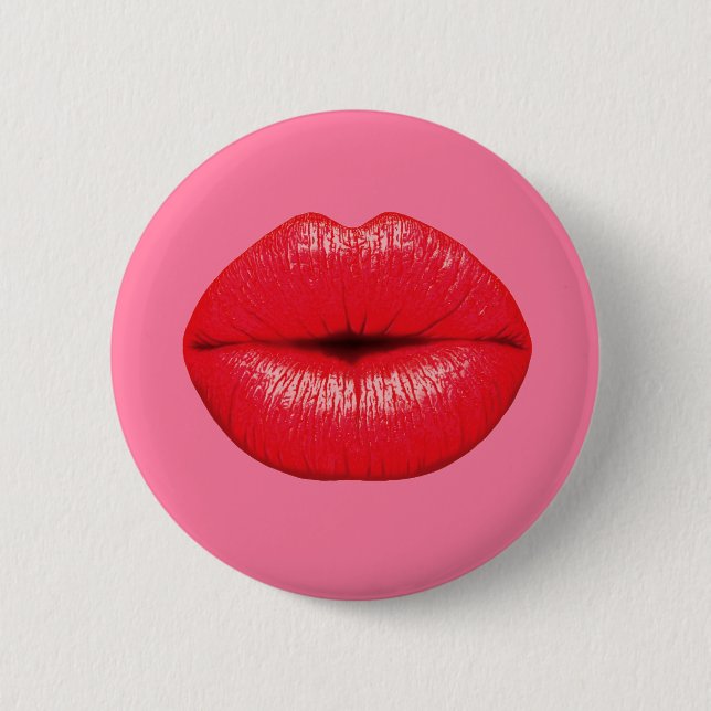 Red Lipstick big pop art lips on girly pink 2 Inch Round Button (Front)