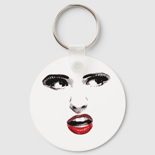 Red Lipstick Dark Eyed Woman makeup Beauty Art Keychain (Front)