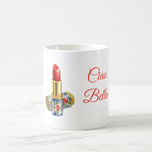 Red Lipstick Floral Ciao Bella (hello beautiful) Coffee Mug