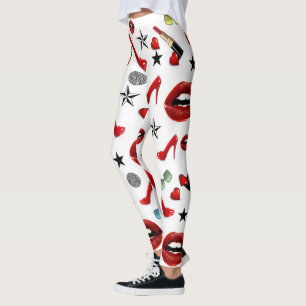Red Lipstick Heels Lips Leggings