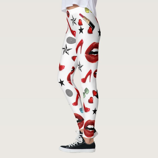 Red Lipstick Heels Lips Leggings (Left)