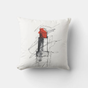 Red Lipstick Illustration – Minimalist Makeup Throw Pillow