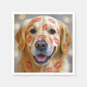 Red Lipstick Kisses On a Golden Retriever Napkin