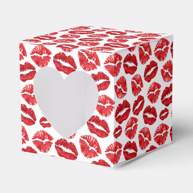 Red Lipstick Kisses | Valentine Favor Box (Front Side)