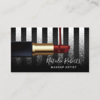 Red Lipstick Makeup Artist Modern Black Stripes
