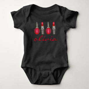 Red Lipstick Nail Polish Fashionista Personalized Baby Bodysuit