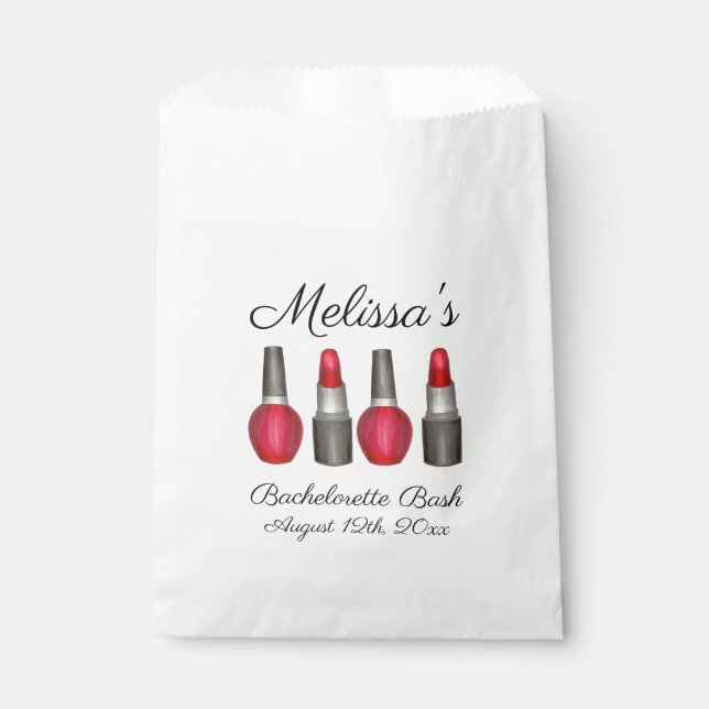 Red Lipstick Nail Polish Makeup Bachelorette Party Favour Bag (Front)