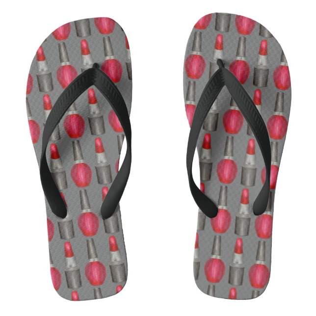 Red Lipstick Nail Polish Makeup Valentine's Day Flip Flops (Footbed)