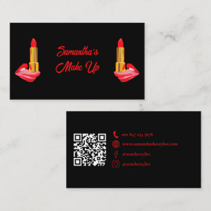 Red Lipstick on The Tongue Black with Custom Name Business Card
