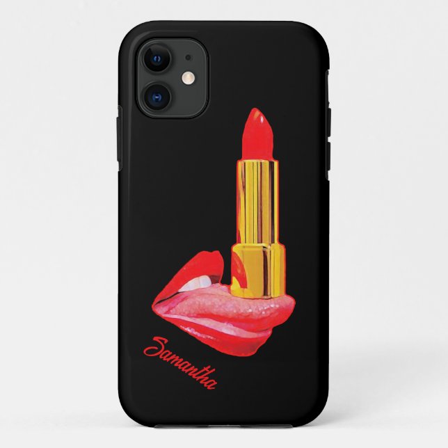 Red Lipstick on The Tongue with Personalization Case-Mate iPhone Case (Back)