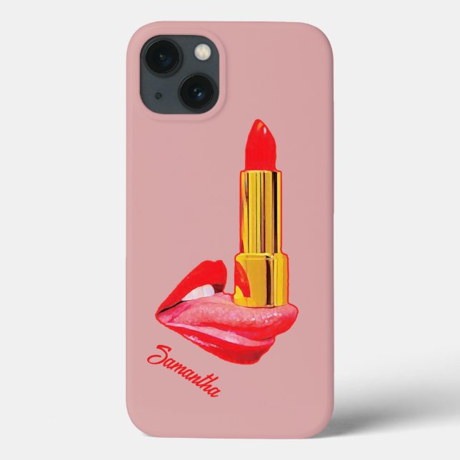 Red Lipstick on The Tongue with Personalization Case-Mate iPhone Case (Back)