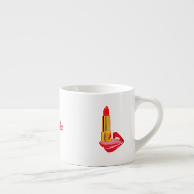 Red Lipstick on The Tongue with Personalization Espresso Cup (Right)