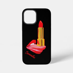 Red Lipstick on The Tongue with Personalization iPhone 12 Mini Case