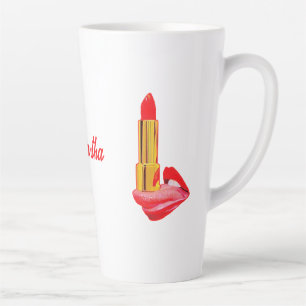 Red Lipstick on The Tongue with Personalization Latte Mug