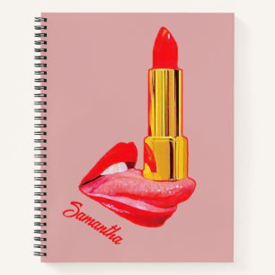 Red Lipstick on The Tongue with Personalization Notebook