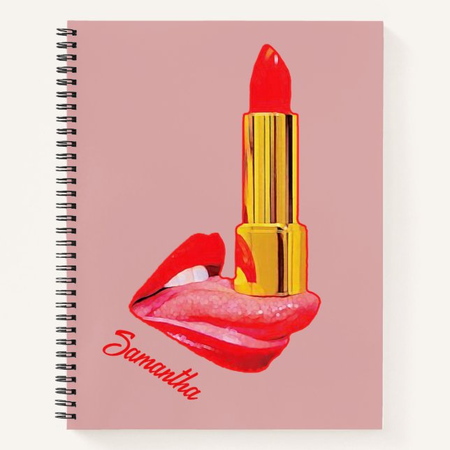 Red Lipstick on The Tongue with Personalization Notebook (Front)