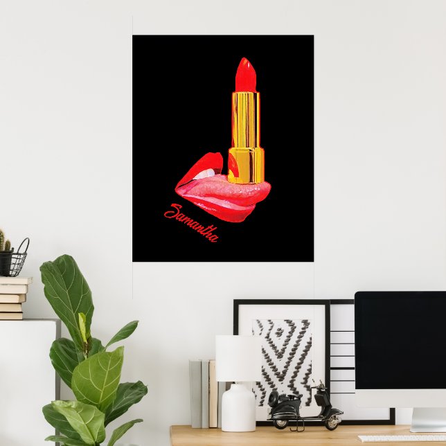 Red Lipstick on The Tongue with Personalization Poster (Home Office)