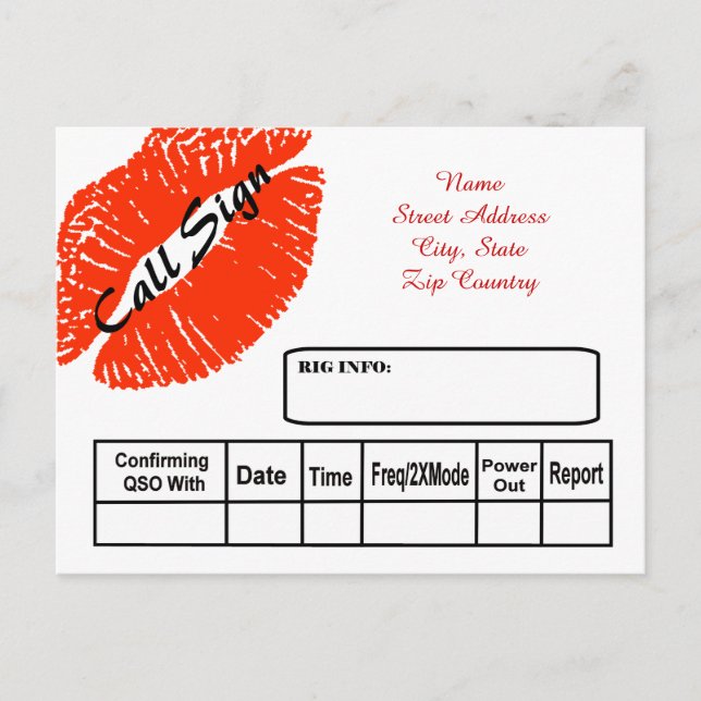 Red Lipstick Print Ham Radio QSL Card (Front)