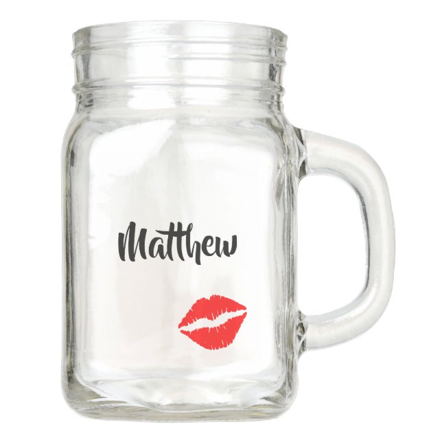 Red Lipstick Print Mason Jar (Front)