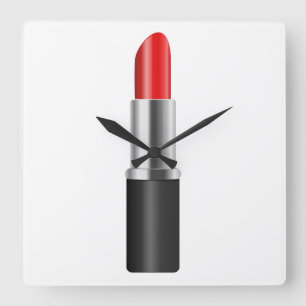 Red lipstick. square wall clock