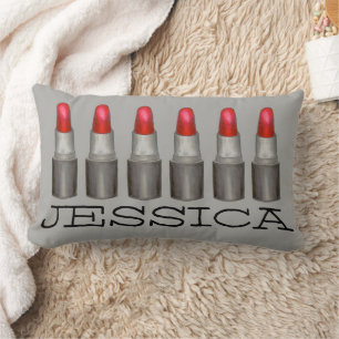 Red Lipstick Tubes Makeup Artist Cosmetics Beauty Lumbar Pillow