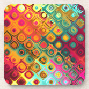 Red Liquid Rainbow Dots Abstract Pattern Coaster