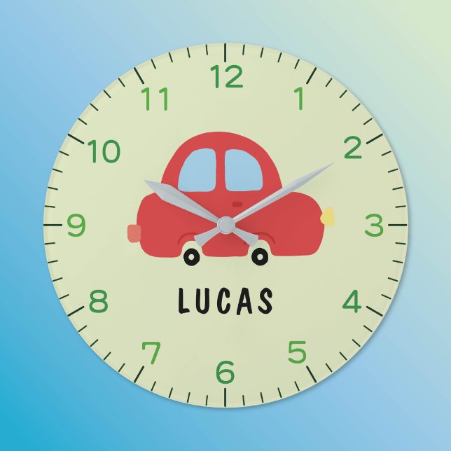 Red Little Car Personalized Kids Wall Clock (Beep beep! Time for fun! ⏰ Custom nursery clocks made just for them.)