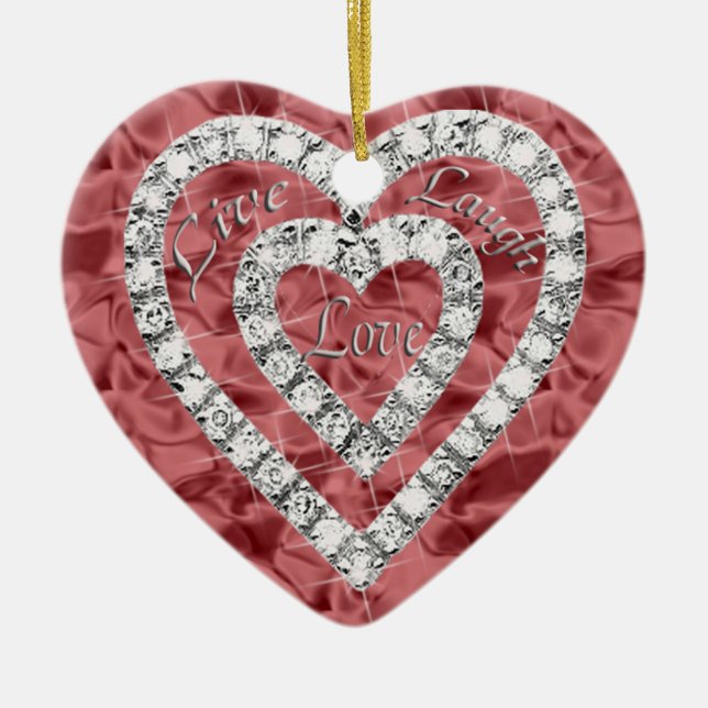 Red Live Laugh Love Diamond Heart Ornament (Front)