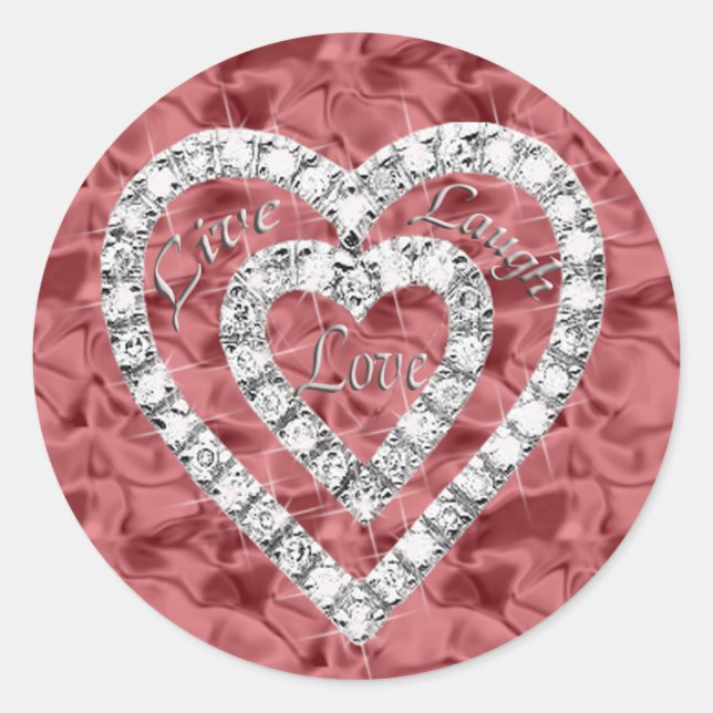 Red Live Laugh Love Diamond Heart Stickers (Front)