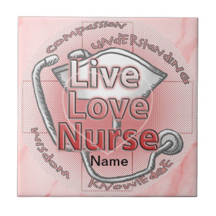 Red Live Love Nurse  Tile