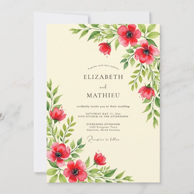 Red Lively Spring Wedding Invitation (Front)